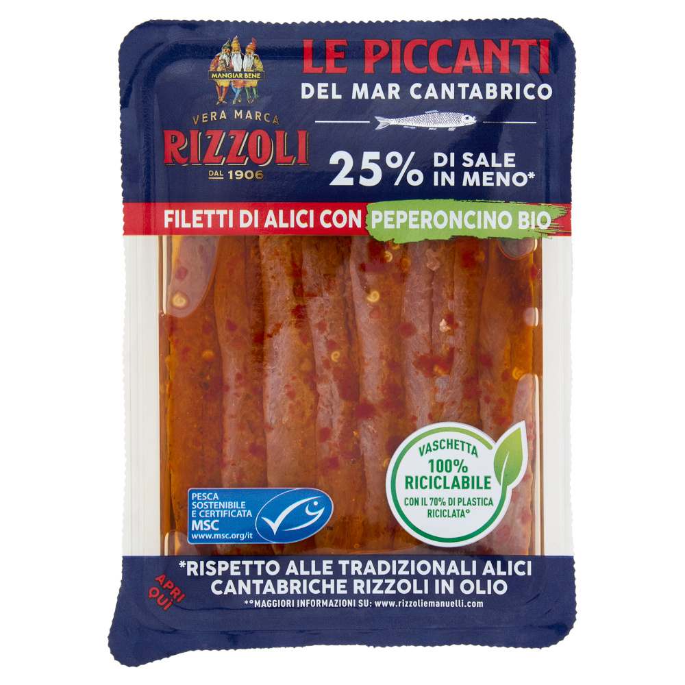 Rizzoli le Piccanti del Mar Cantabrico Filetti di Alici con Peperoncino Bio 60 g