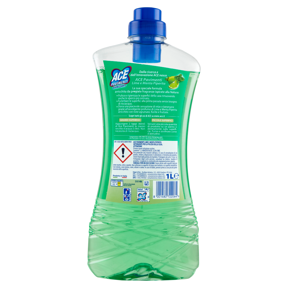 Ace Pavimenti Igienizzante Lime e Menta Piperita Senza Candeggina 1 L