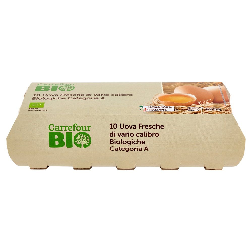 Carrefour Bio 10 Uova Fresche di vario calibro Biologiche Categoria A 550 g
