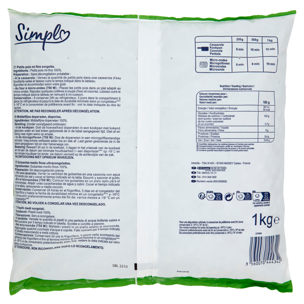 Simpl Piselli Medi Surgelato 1 kg