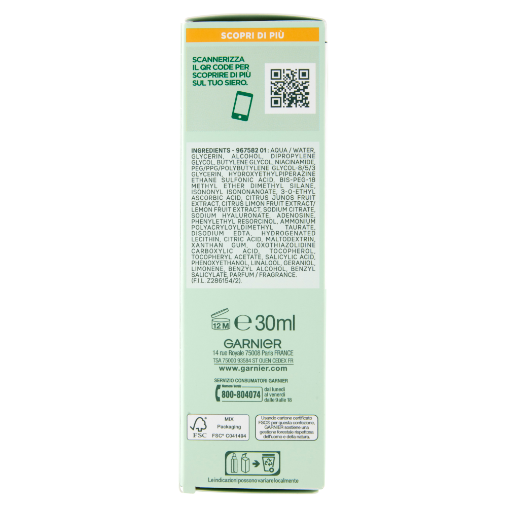 Garnier Siero Vitamina C Anti-Macchie, Illuminante e Rimpolpante, 30 ml