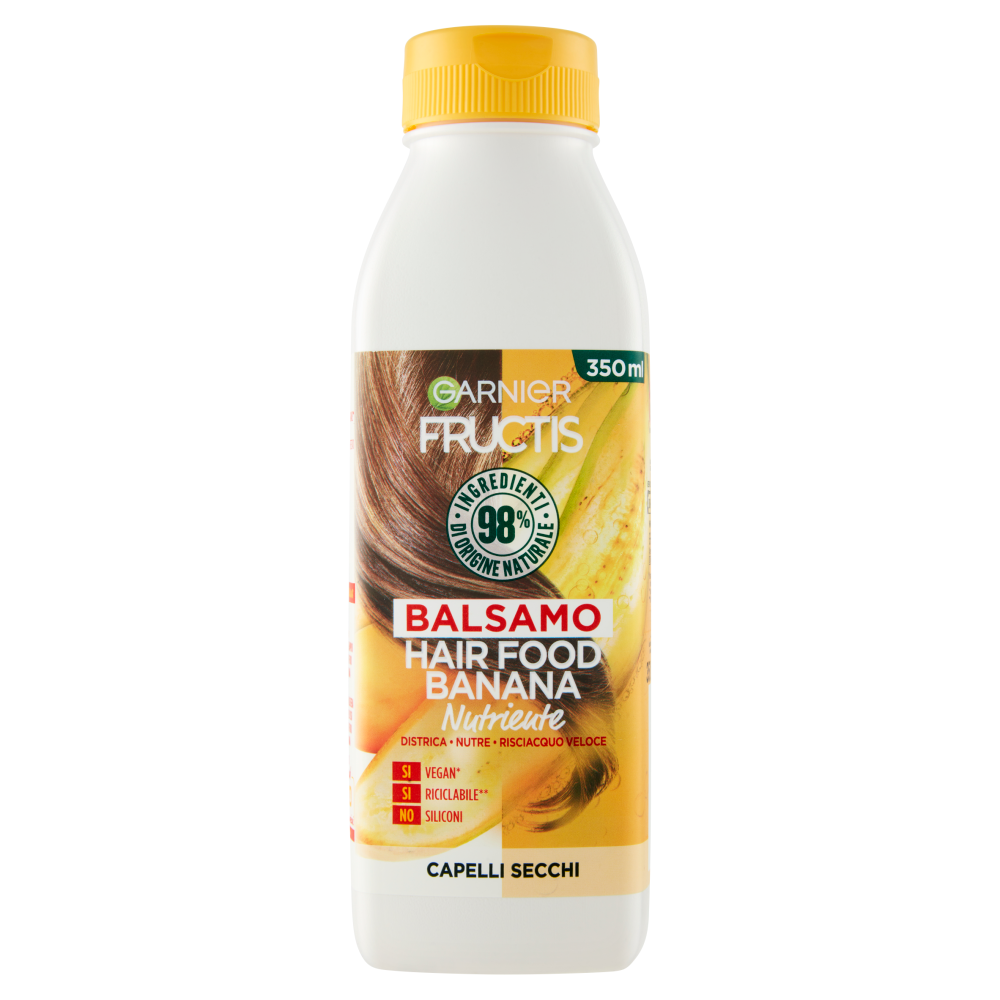 Garnier Balsamo Nutriente Fructis Hair Food, Balsamo alla banana per capelli secchi, 350 ml