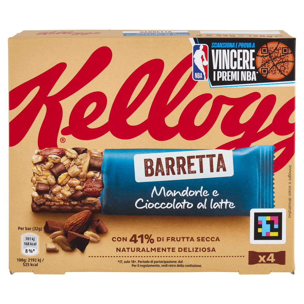 Kellogg's Barretta Mandorle e Cioccolato al latte 4 x 32 g