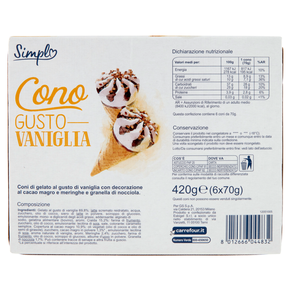 Simpl Cono Gusto Vaniglia 6 x 70 g