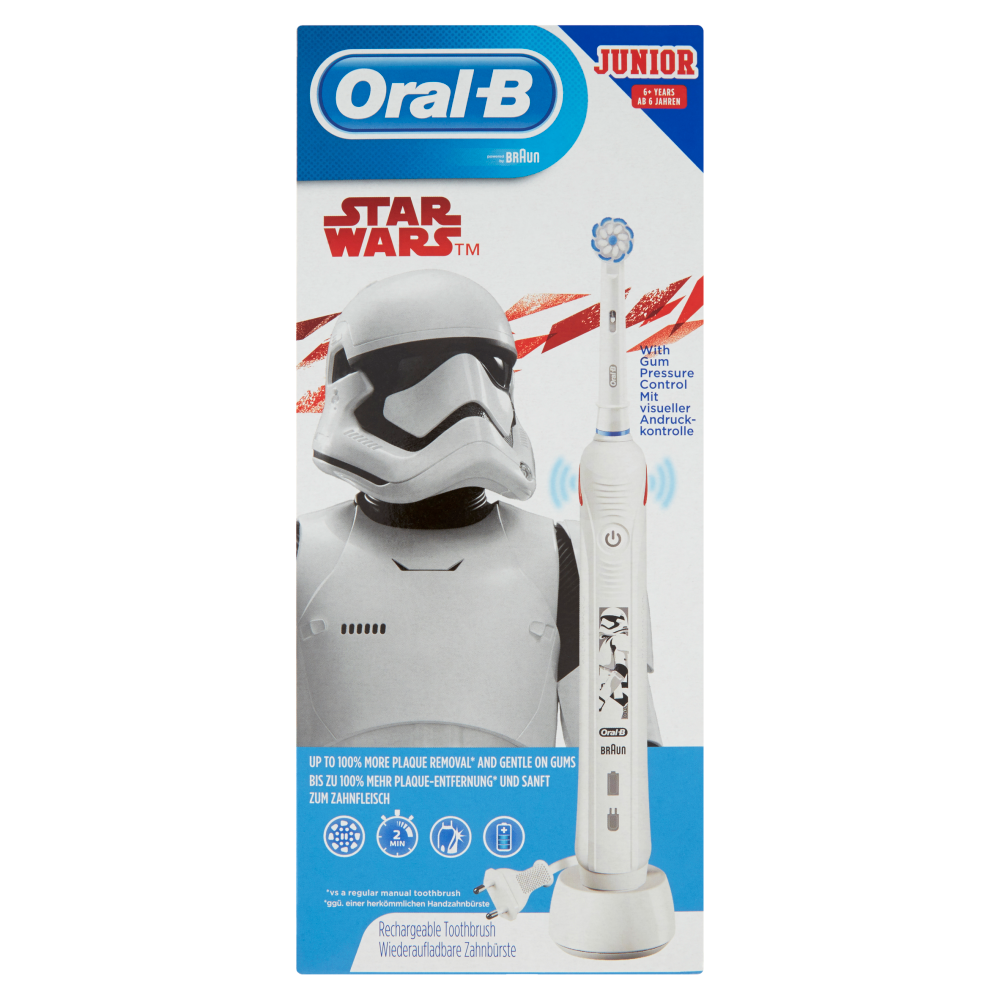 Oral-B Spazzolino Elettrico Ricaricabile Junior +6 anni con Personaggi di Star Wars