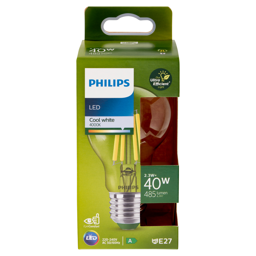 Philips Led Goccia Vetro Filamento 40W E27 4000K 