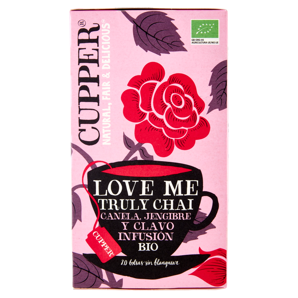 CUPPER Love Me Truly Chai Infuso Biologico con Cannella, Zenzero e Cardamomo, 20 Bustine 44 g