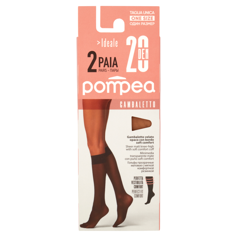 pompea Ideale Gambaletto velato opaco con bordo soft comfort 20 Den Tg. Unica Polvere Dorata 2 Paia