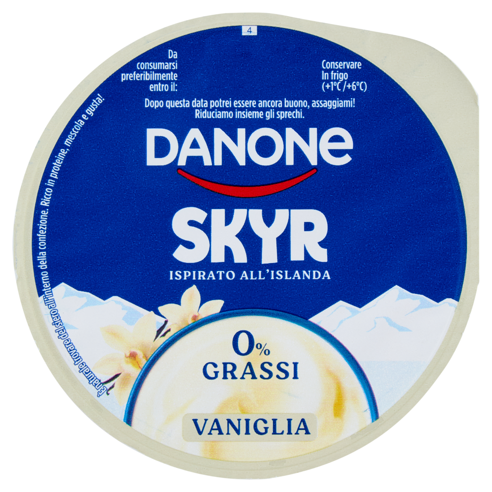 DANONE Skyr, Yogurt ispirato all'Islanda, 0% grassi, Cremoso, Ricco in Proteine, Vaniglia, 150g