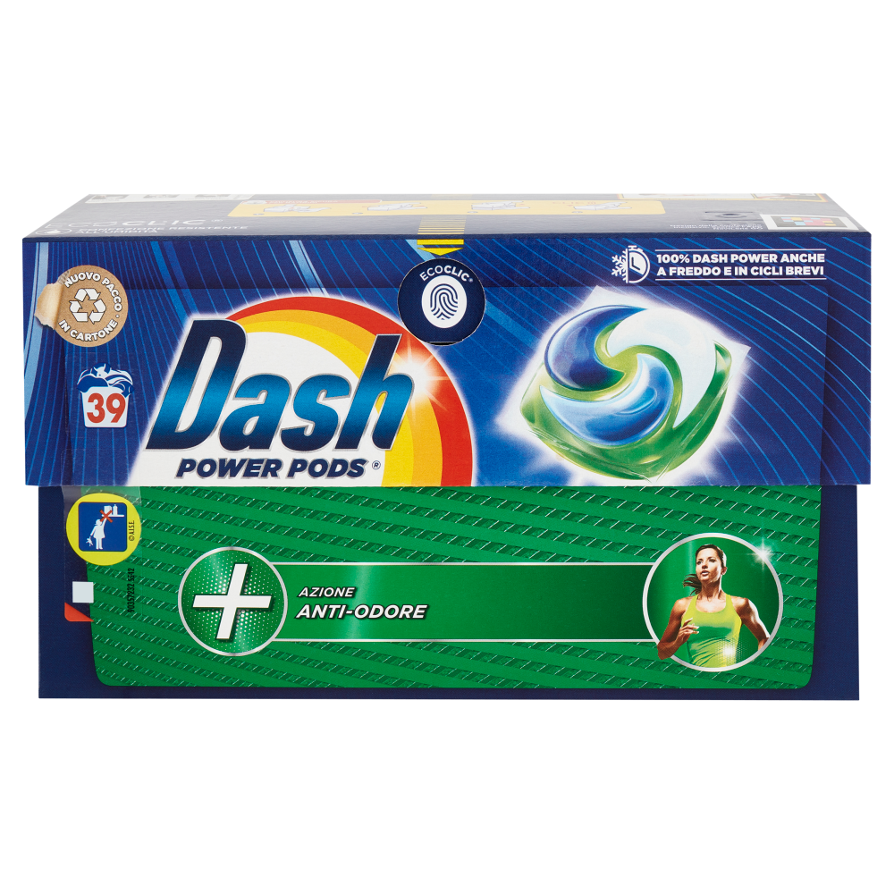 Dash Power Pods Detersivo Lavatrice In Capsule, Azione Anti-Odore, 39  Lavaggi 920,4 g