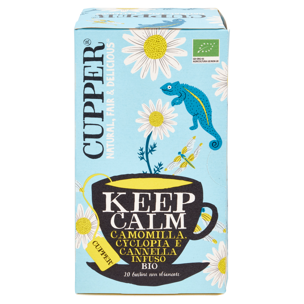 CUPPER Keep Calm Infuso Biologico di Camomilla Cyclopia e Cannella, Tisana  Calmante, 20 Bustine 35 g