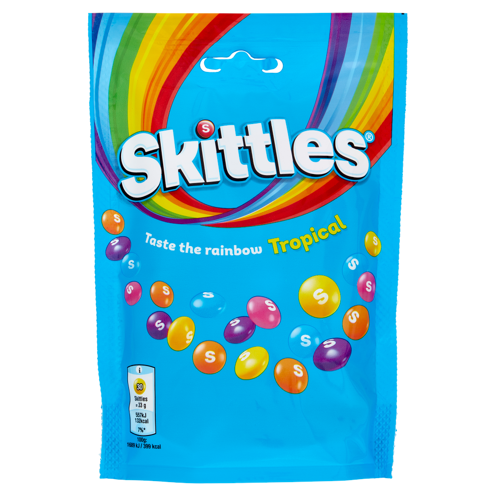 Skittles Tropical, Caramelle Assortite al Gusto di Frutta Tropicale, 136g