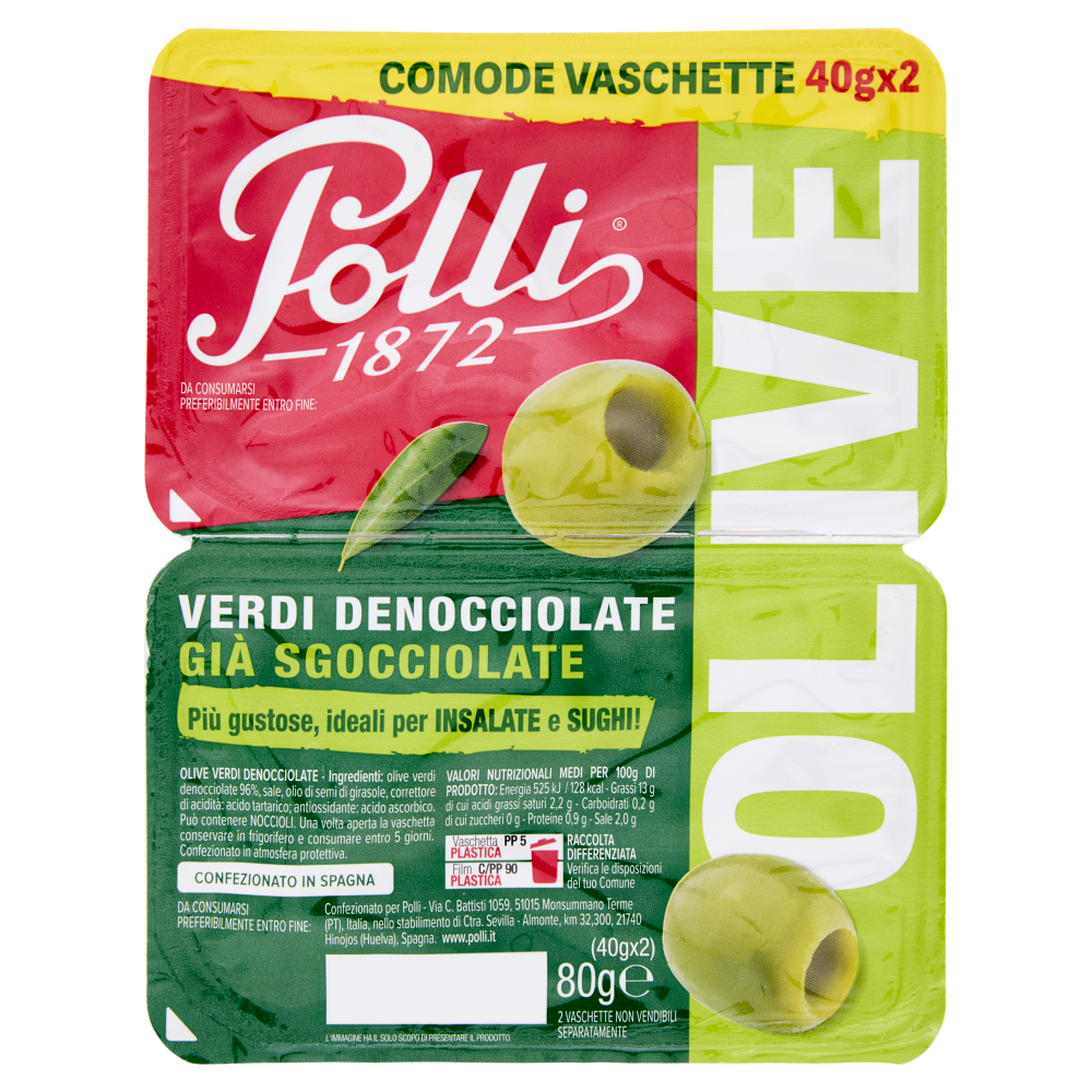 Polli Olive Verdi Denocciolate Gi&agrave; Sgocciolate 2 x 40 g