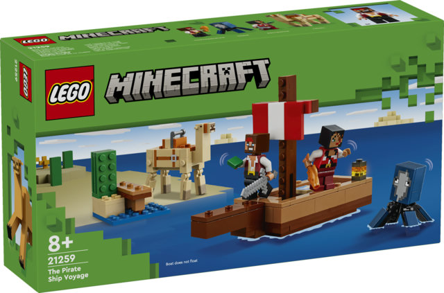 LEGO Minecraft 21259 Il Viaggio del Galeone dei Pirati, Barca Giocattolo da Costruire con Personaggi, Giochi per Bambini 8+