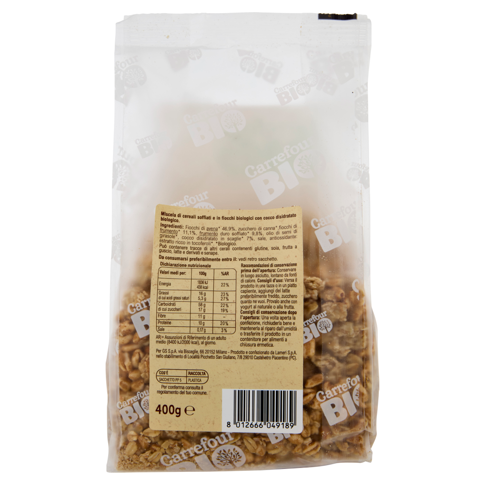 Carrefour Bio Crunchy Crispy Avena e Cocco 400 g