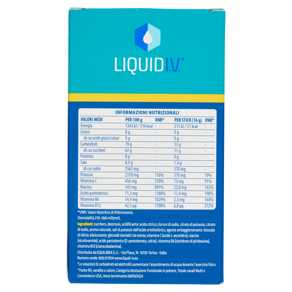 Liquid I.V. Hydration Multiplier Mix di Carboidrati ed Elettroliti in Polvere Lemon Lime 6 x 16 g