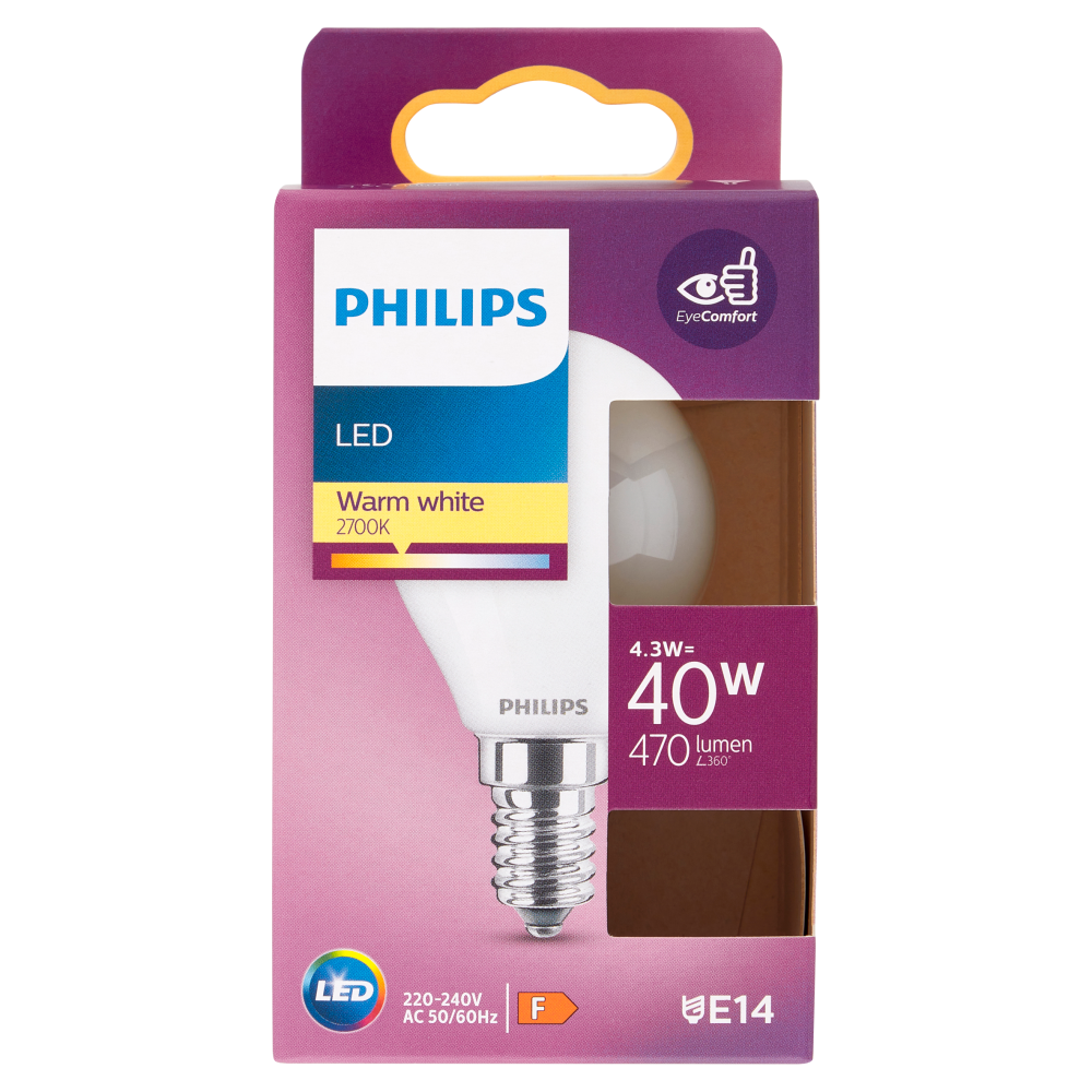 Philips Led sfera vetro 40W E14 2700K