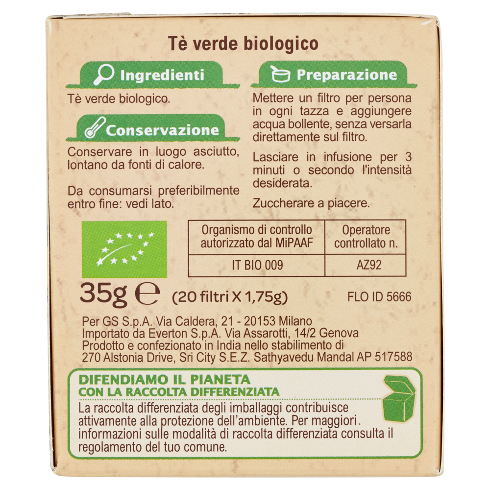 Carrefour Bio Tè verde Biologico Origine India 20 x 1,75 g