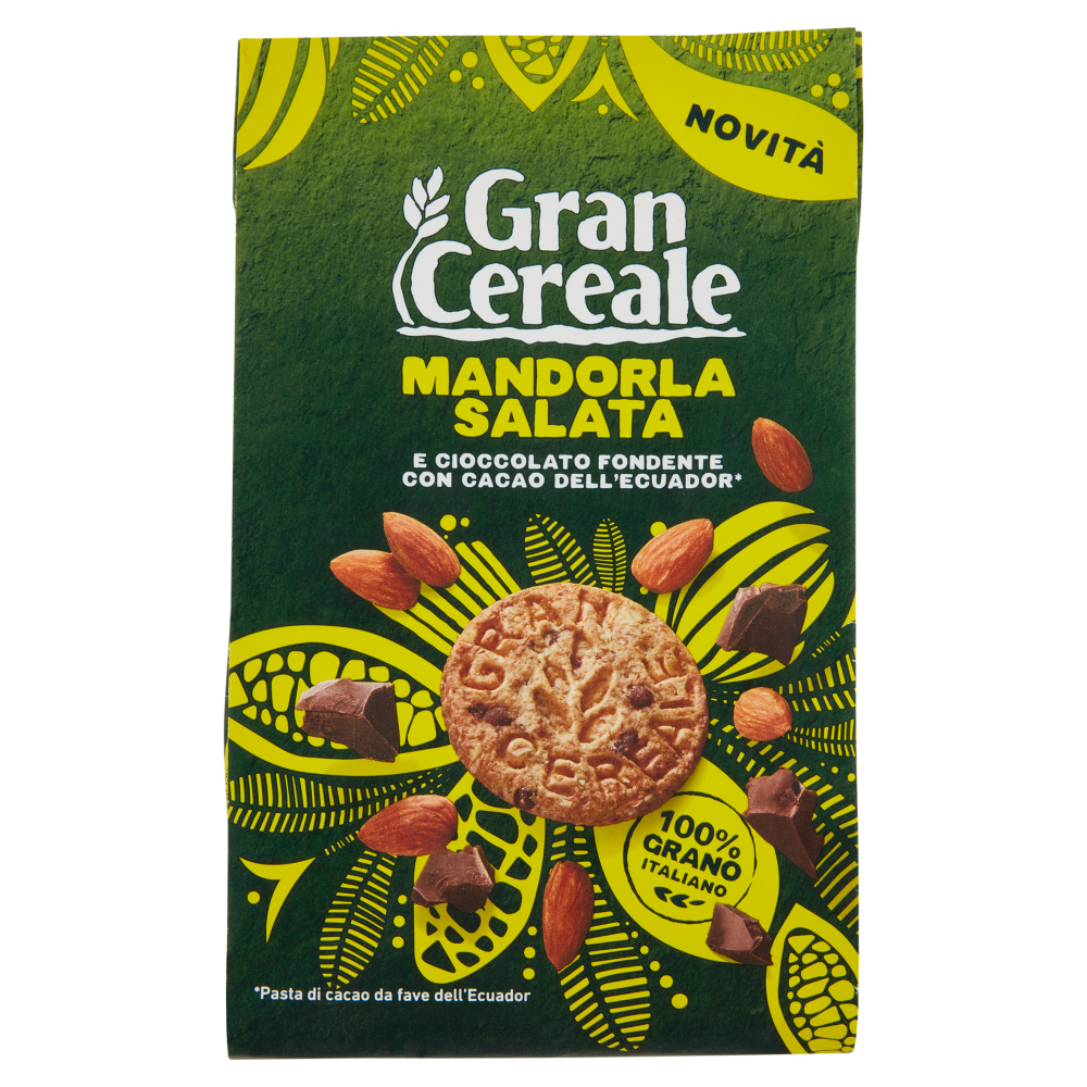 Gran Cereale Biscotti con Mandorla Salata e Cioccolato Fondente con Fave dell'Ecuador 280g
