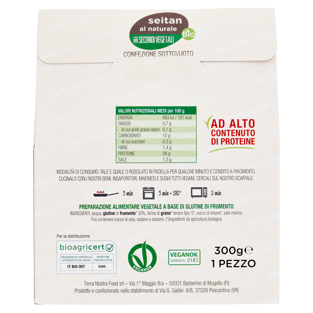 Terranostra Vegan Linea Secondi Vegetali Bio seitan al naturale 1 Pezzo 300 g