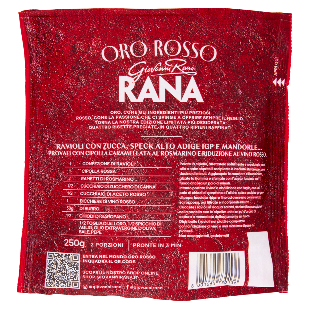 Giovanni Rana Oro Rosso Ravioli con Zucca, Speck Alto Adige IGP e Mandorle 250 g