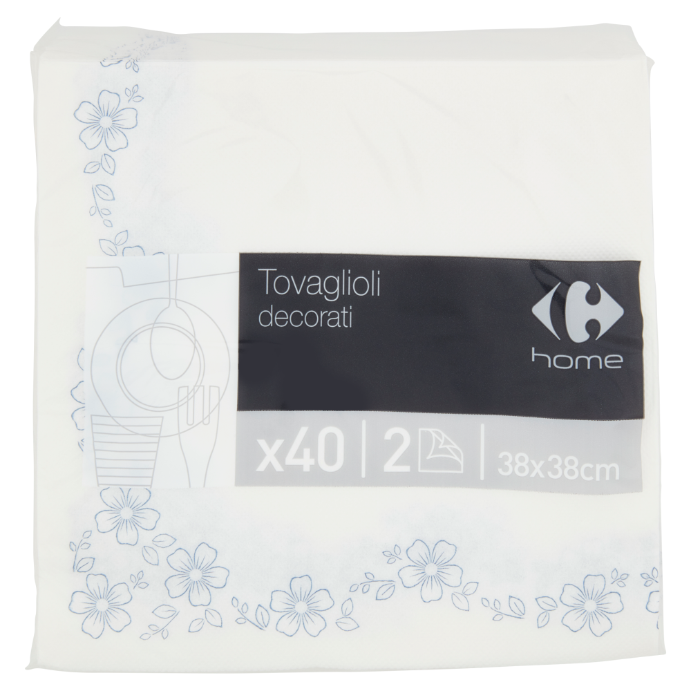 Carrefour home Tovaglioli decorati 2 veli 38x38 cm 40 pz