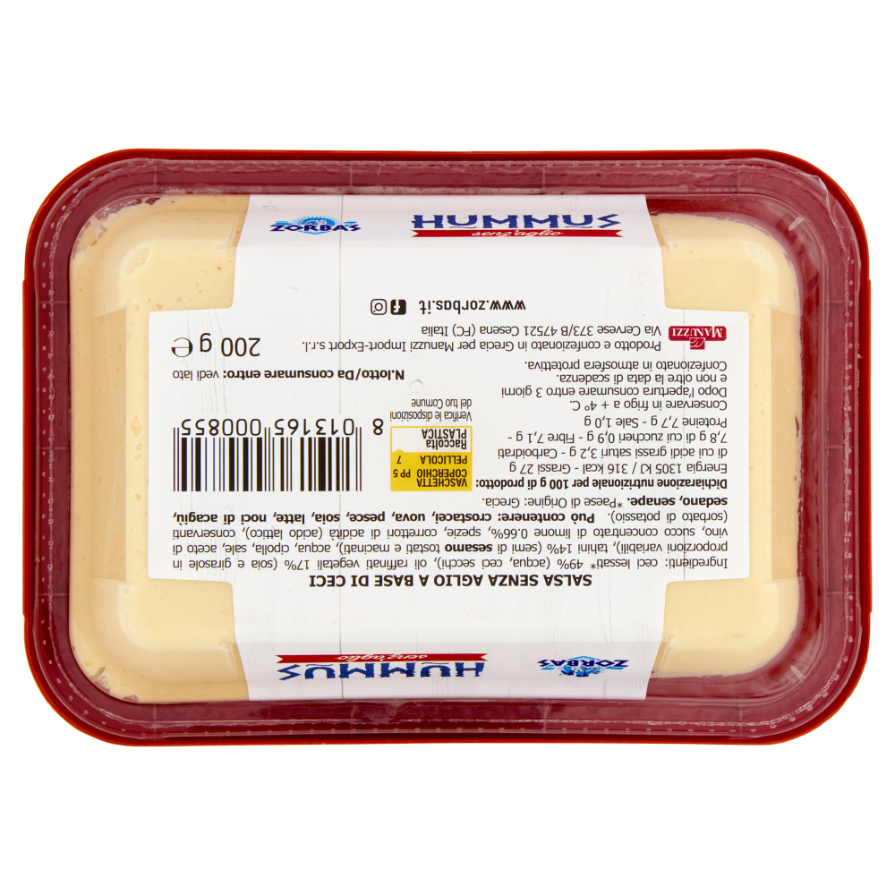 Zorbas Hummus Salsa a base di ceci Senz'aglio 200 g