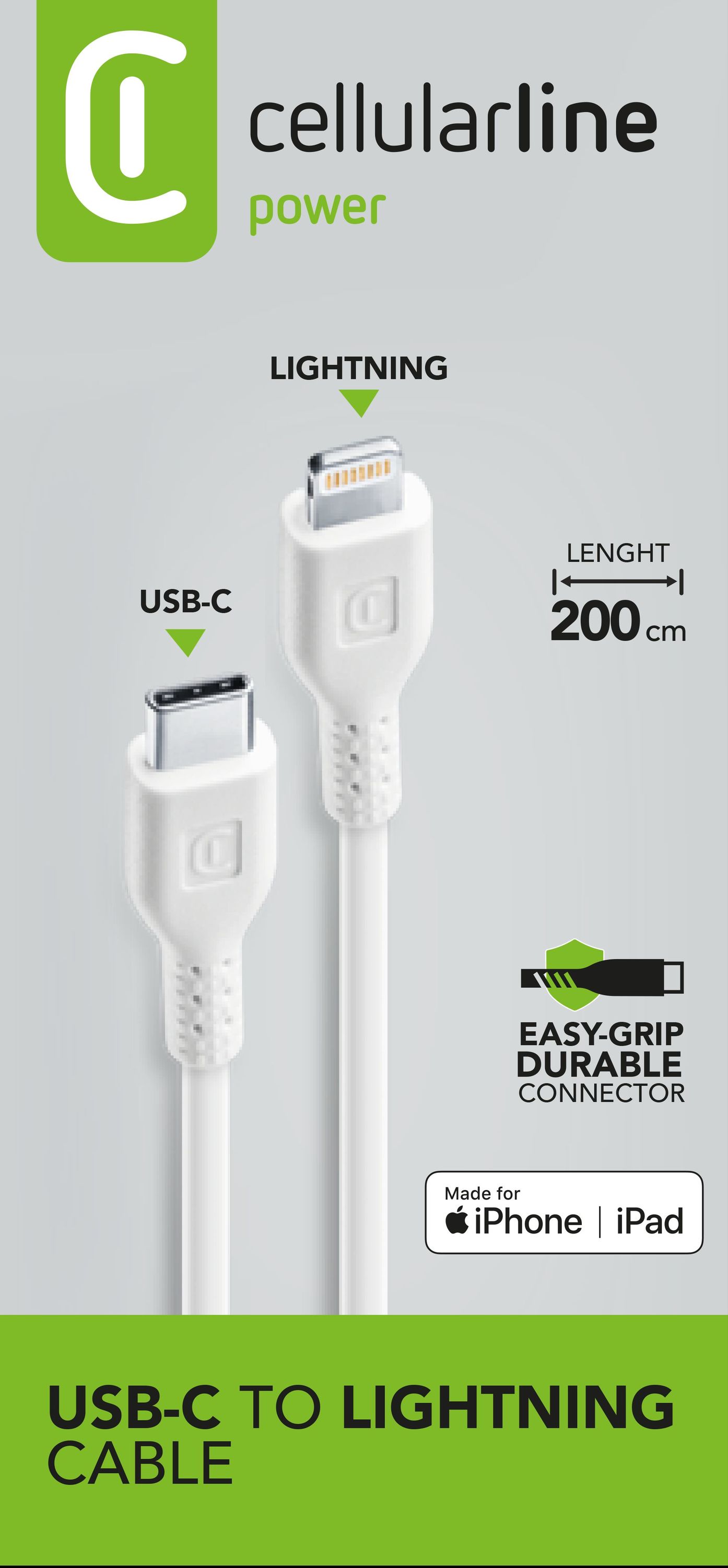 Cellularline Power Cable 200cm - USB-C to Lightning Cavo USB-C to Lightning per ricarica e trasferimento dati
