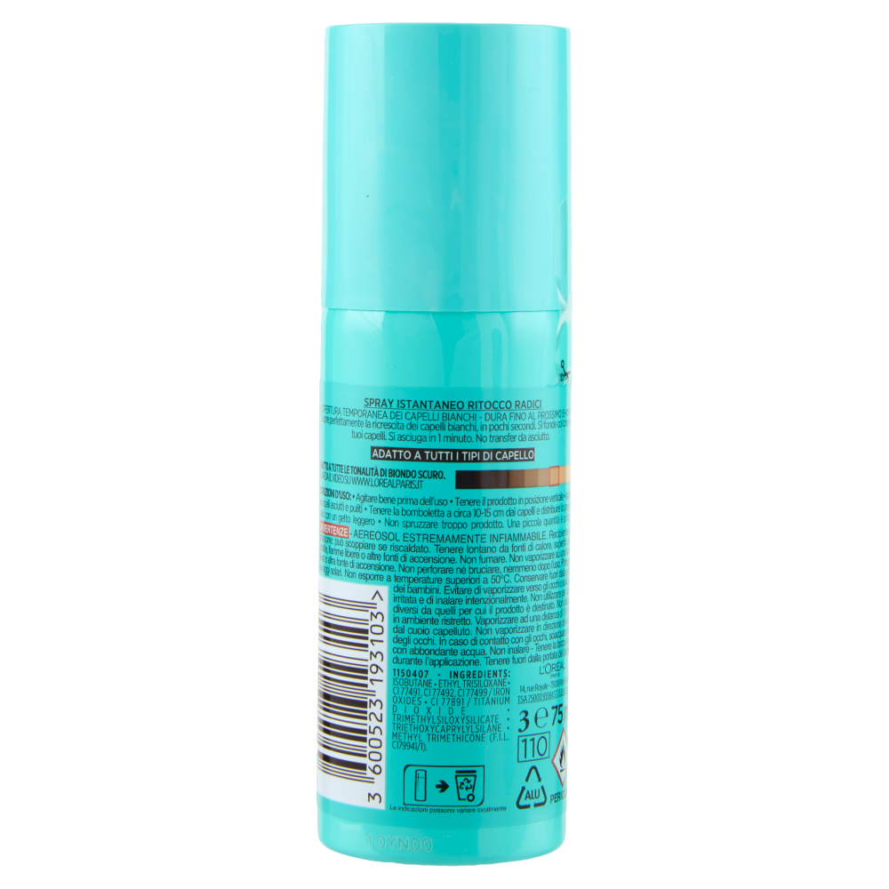 L'Or&eacute;al Paris Ritocco Perfetto, Spray Correttore per Radici e Capelli Bianchi, Biondo Scuro, 75 ml