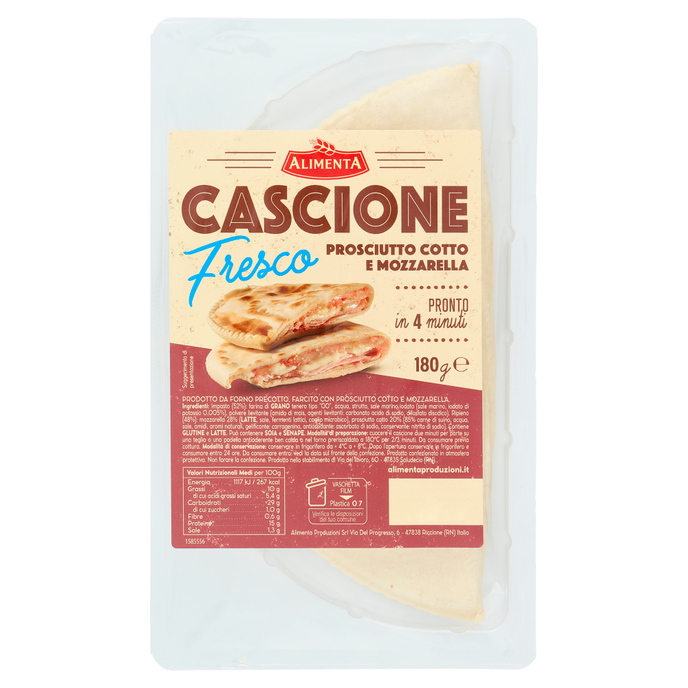 Alimenta Cascione Fresco Prosciutto Cotto e Mozzarella 180 g