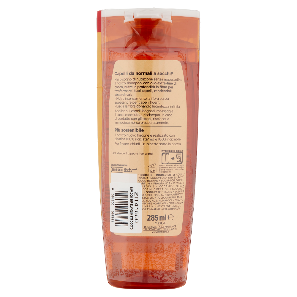 L'Or&eacute;al Paris Shampoo Elvive Olio Straordinario Cocco, Per Capelli Normali e Secchi, Confezione da 2