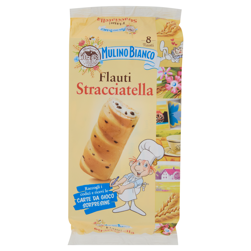 Mulino Bianco Flauti Stracciatella Merenda con 100% Latte Fresco Italiano 8 pezzi 280g