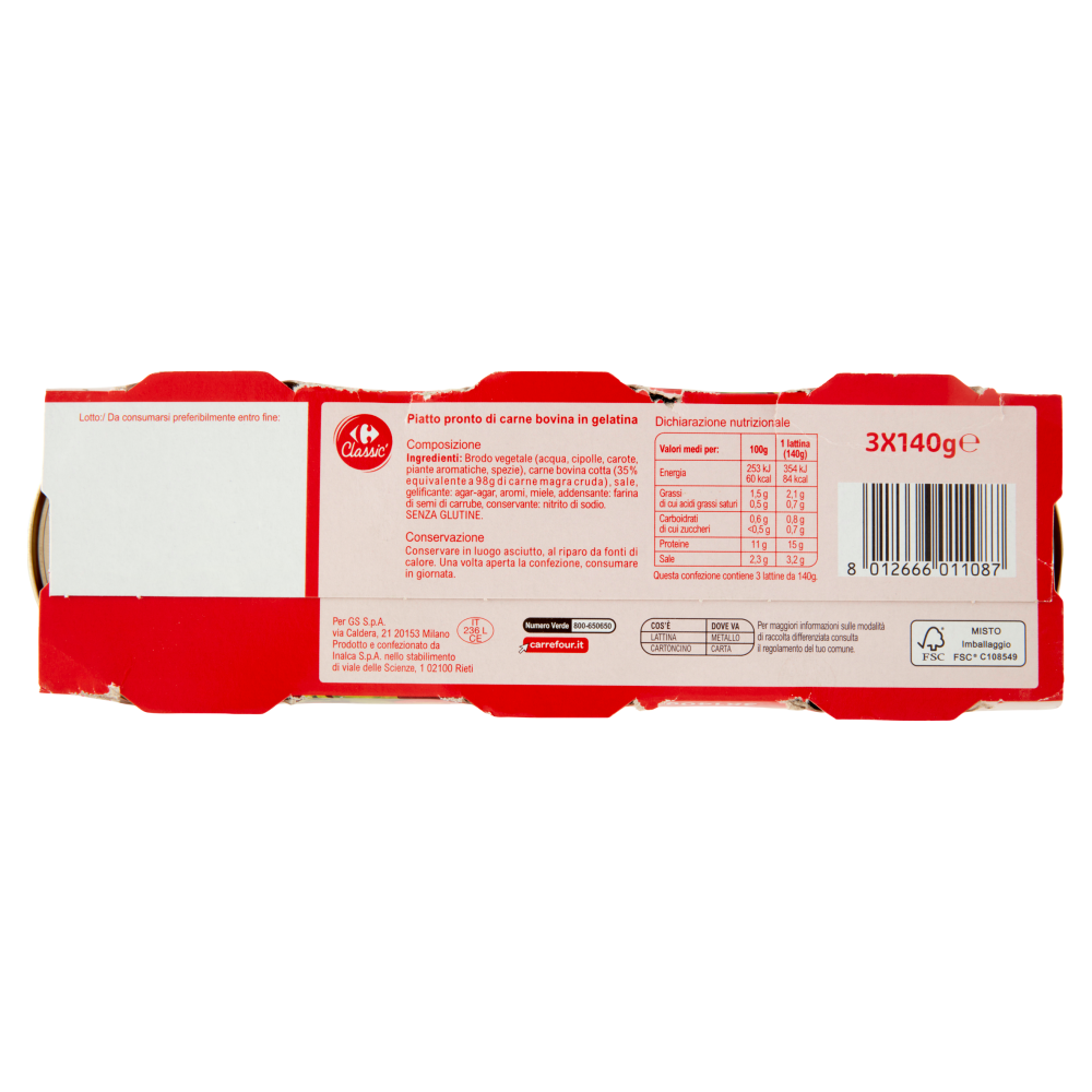Carrefour Classic Carne Bovina in Gelatina 3 x 140 g