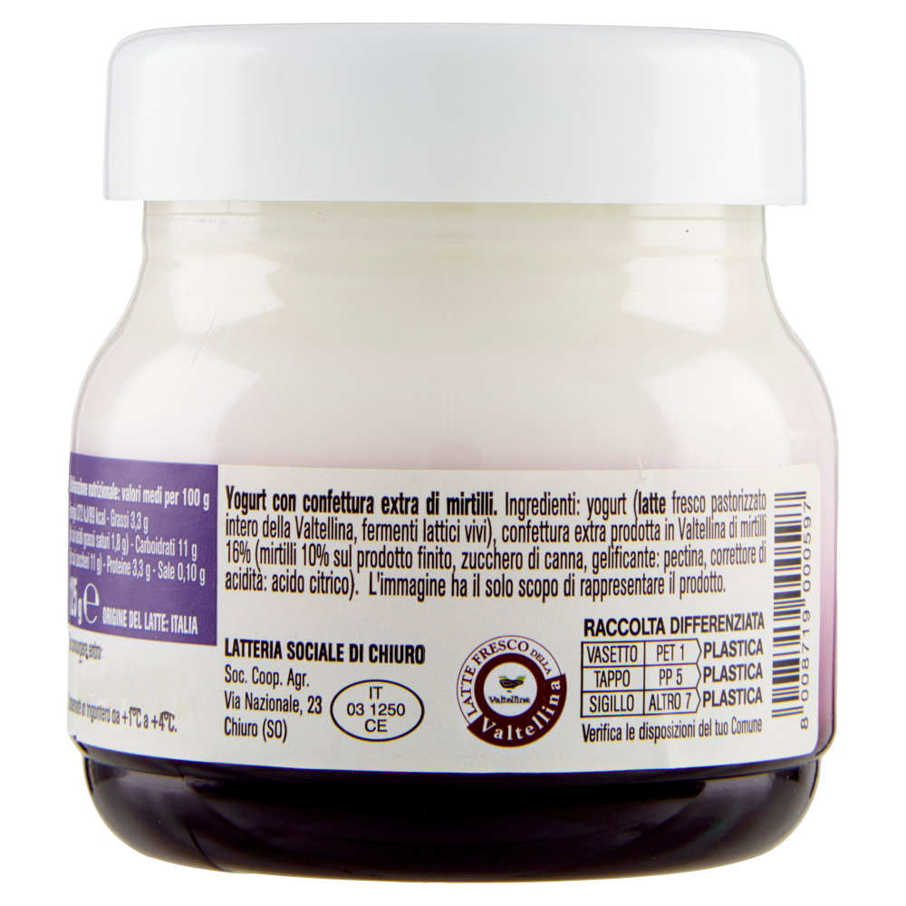 AlpiYò Yogurt di Valtellina Intero con confettura extra di Mirtillo 125 g