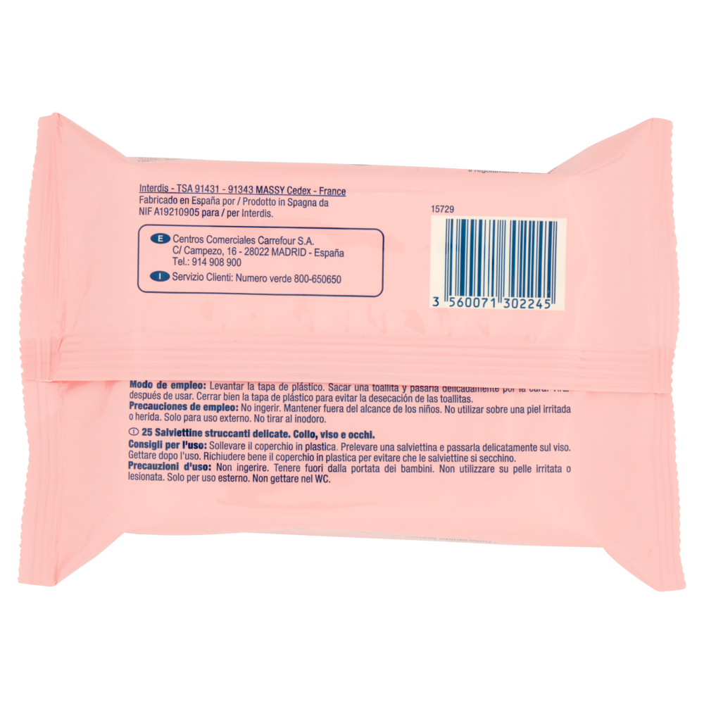 Carrefour Soft Delicatezza Salviettine Truccanti Pelli Secche e Sensibili 25 pz