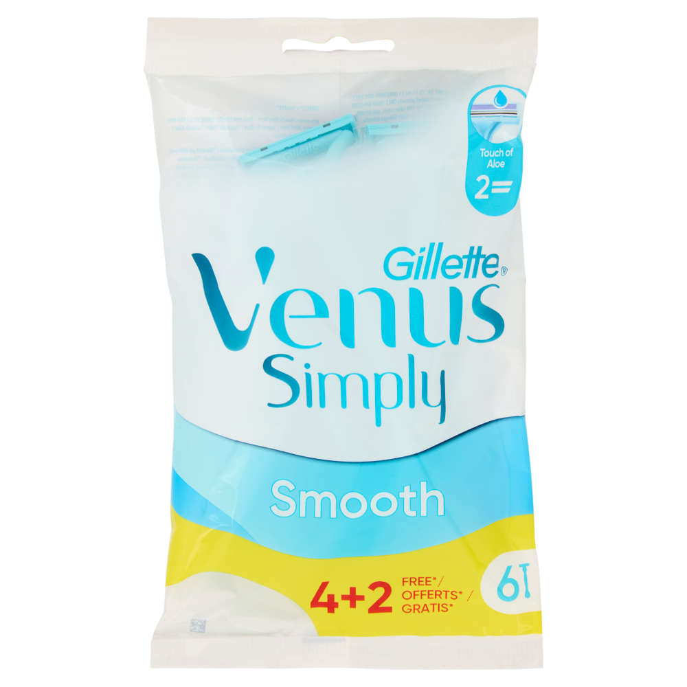 Gillette Venus Simply Smooth Rasoio Donna Usa e Getta a 2 Lame 4 Rasoi + 2 Gratis = 6 Rasoi