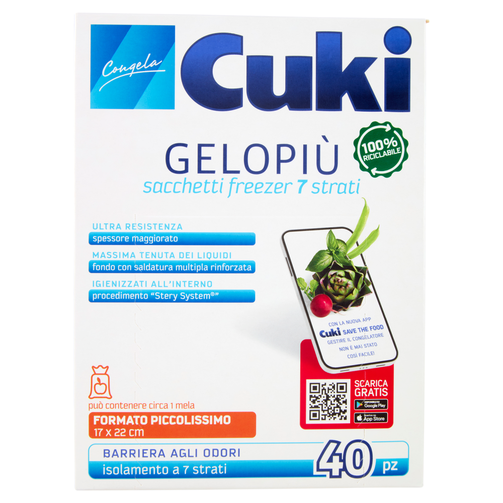 Cuki Congela Gelopi&ugrave; sacchetti freezer 7 strati Formato Piccolissimo 17 x 22 cm 40 pz
