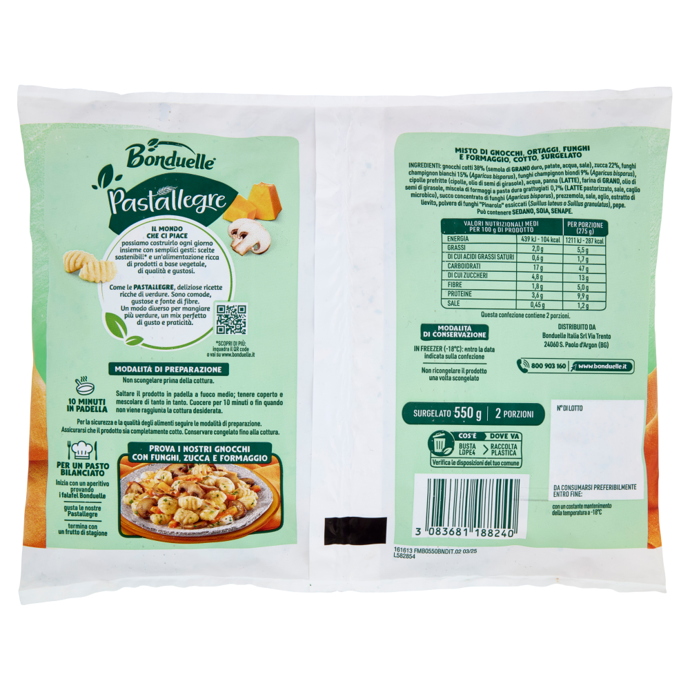 Bonduelle Pastallegre Gnocchi con Funghi, Zucca e Formaggio Surgelato 550 g