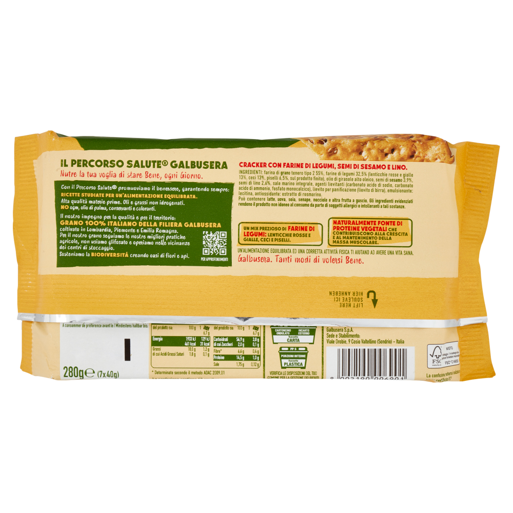 Galbusera Protein-G Cracker con farine di legumi, semi di sesamo e lino 7 x 40 g