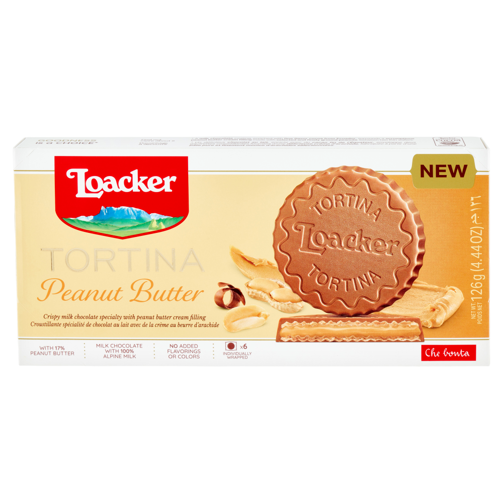 Loacker Tortina Peanut Butter Wafer ricoperto di cioccolato al latte con crema alle arachidi 21gx6