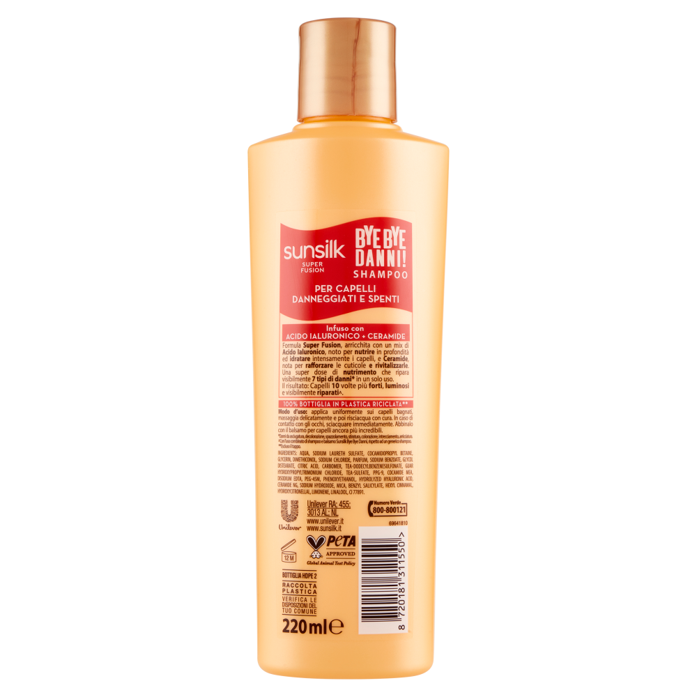 sunsilk Super Fusion Bye Bye Danni! Shampoo per Capelli Danneggiati e Spenti 220 ml