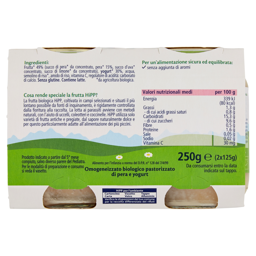 HiPP Biologico Pera e yogurt Omogeneizzato 2 x 125 g