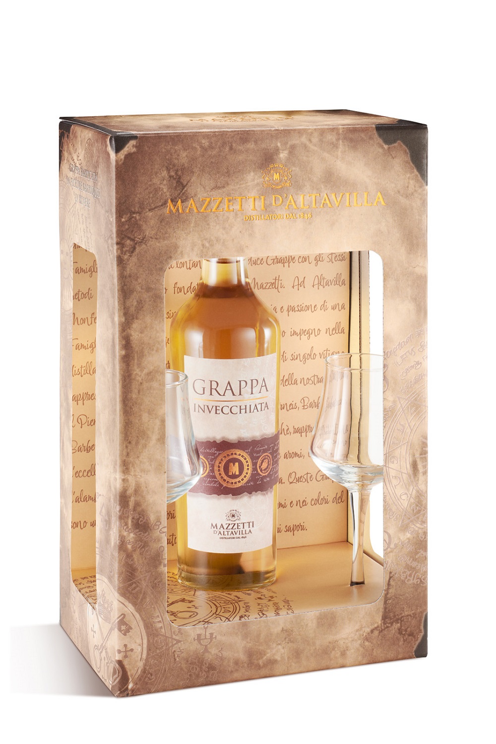 Cofanetto Grappa Invecchiata 40° 50 cl e 2 Calici