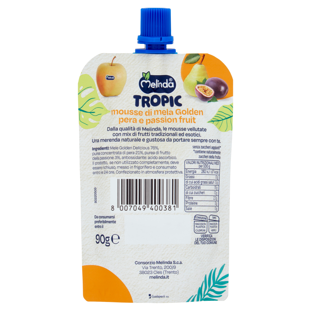 Melinda Tropic mousse di mela Golden pera e passion fruit 90 g