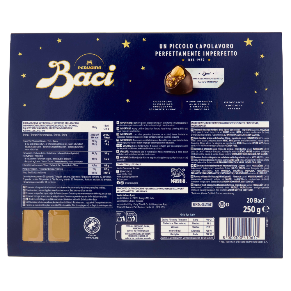 BACI PERUGINA Classico Cioccolatini Fondenti ripieni al Gianduia Scatola Regalo 250g
