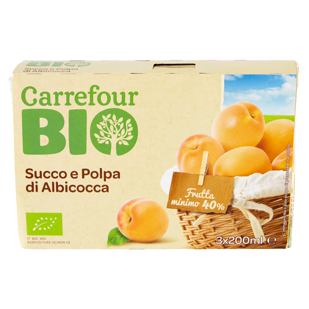 Carrefour Bio Succo e Polpa di Albicocca 3 x 200 ml