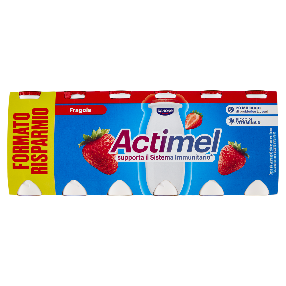 ACTIMEL, Yogurt da Bere con Vit B6 e D per il Sistema Immunitario, gusto Fragola, 12X100G