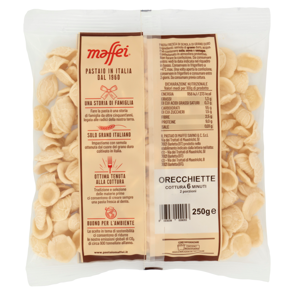 maffei Pasta Fresca di Semola di Grano Duro Orecchiette 250 g