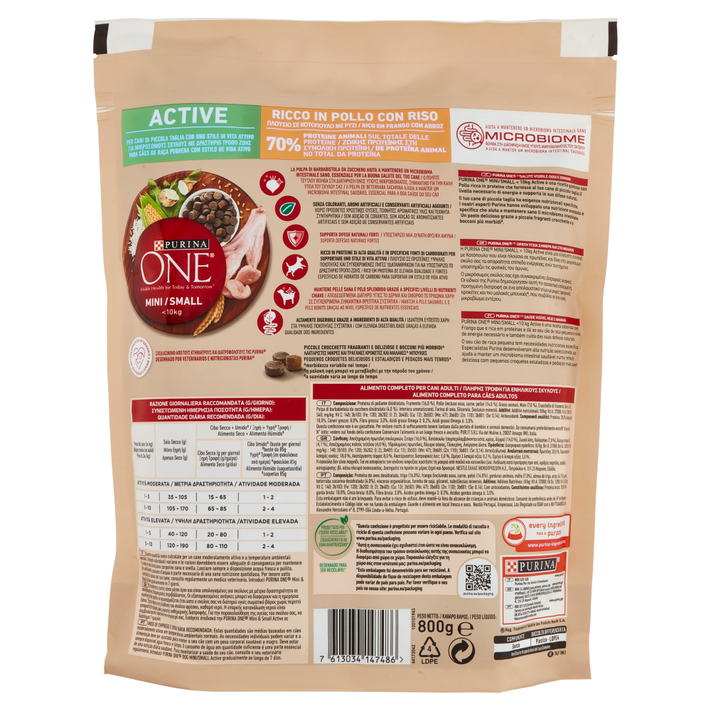 PURINA ONE Mini/Small Active Pollo con Riso 800 g