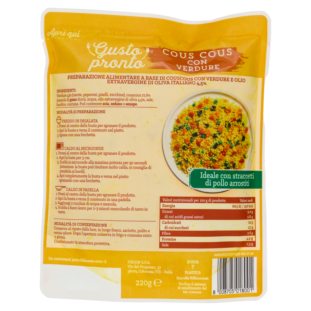 Gusto pronto Cous Cous con Verdure 220 g
